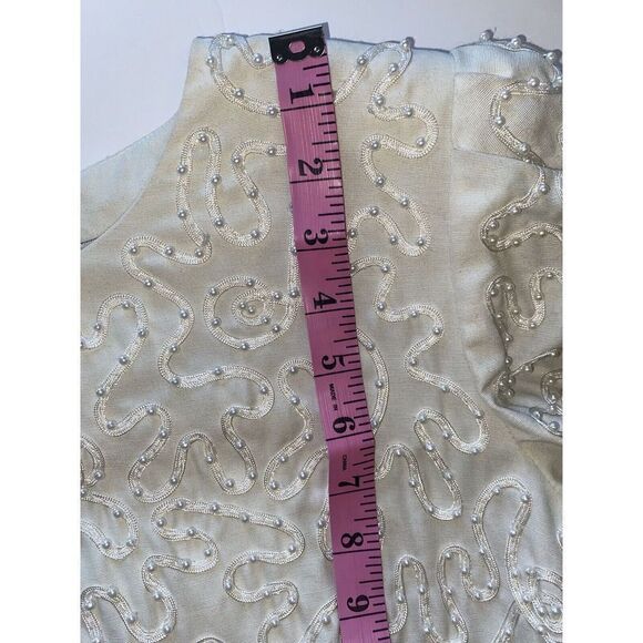 Vnt Sarah Elizabeth Dress Crew Neck Beaded Pearl Button Shoulder Pads 10 Petite - Picture 14 of 16